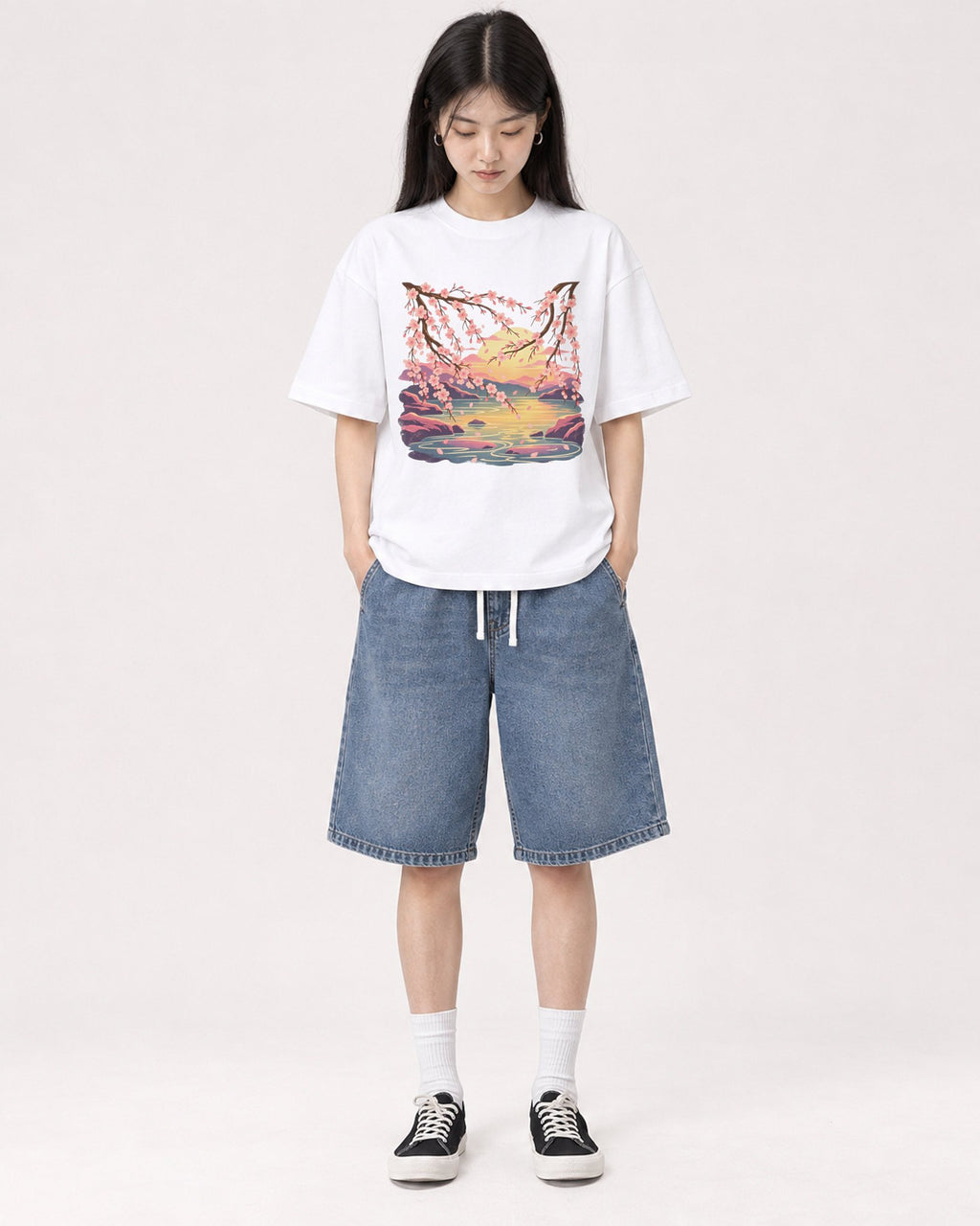 Mockup Boxy Heavyweight Tee White female full-body 01