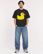 Mockup Boxy Heavyweight Tee Black male full-body 02