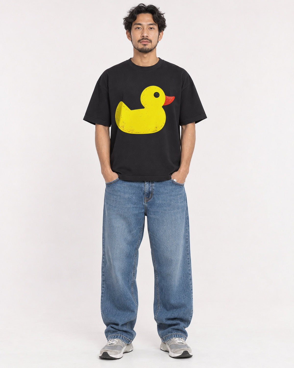 Mockup Boxy Heavyweight Tee Black male full-body 02