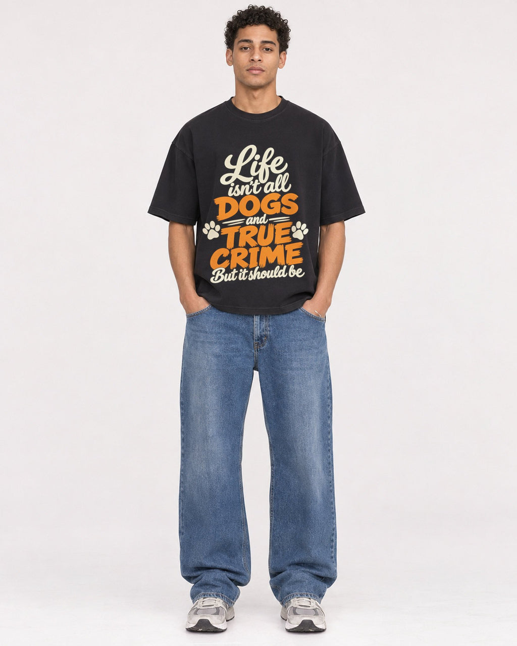 Mockup Boxy Heavyweight Tee Black male full-body 10