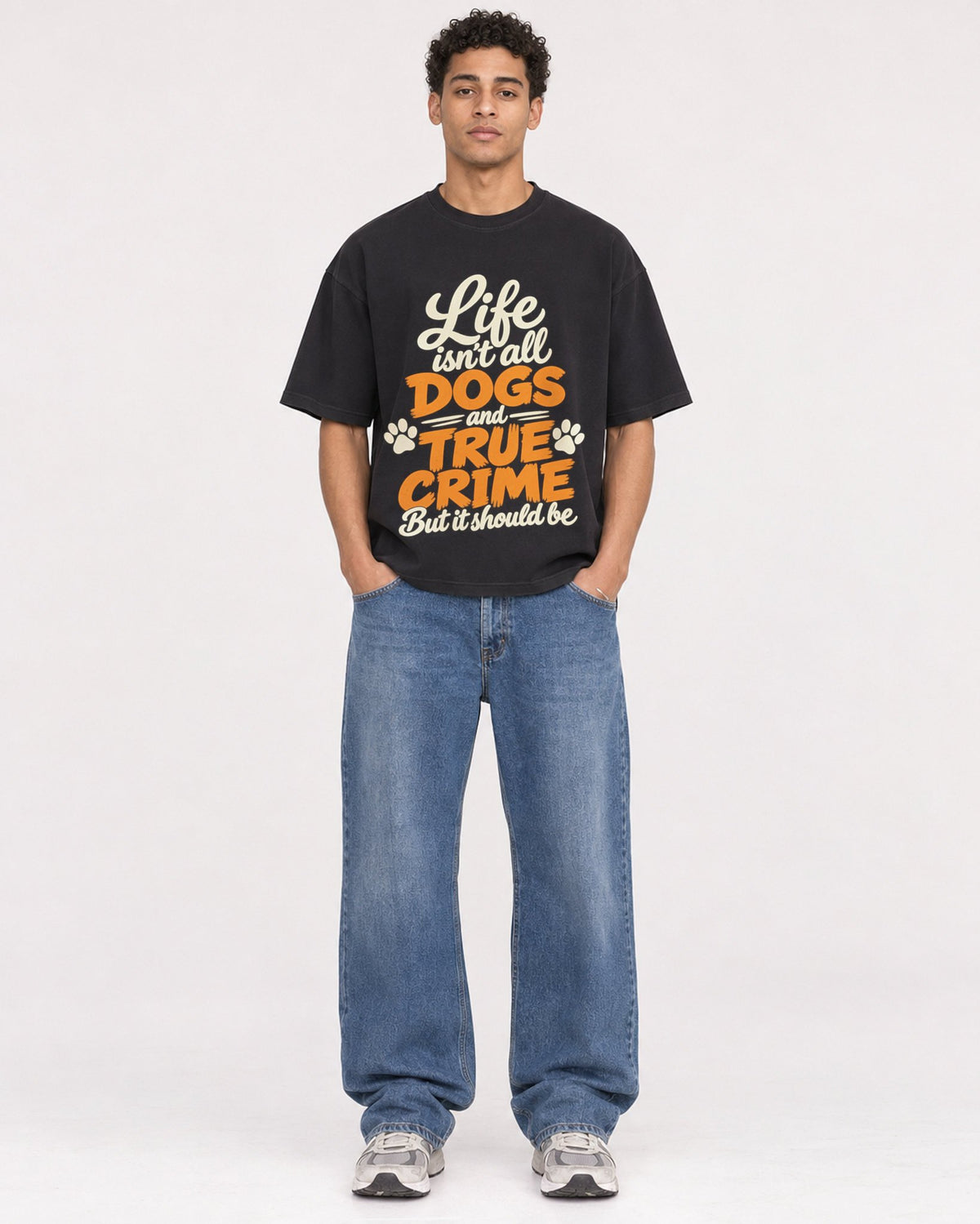 Mockup Boxy Heavyweight Tee Black male full-body 10
