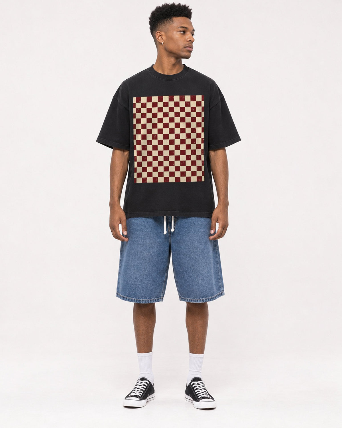 Mockup Boxy Heavyweight Tee Black male full-body 15