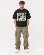 Mockup Boxy Heavyweight Tee Black male full-body 08