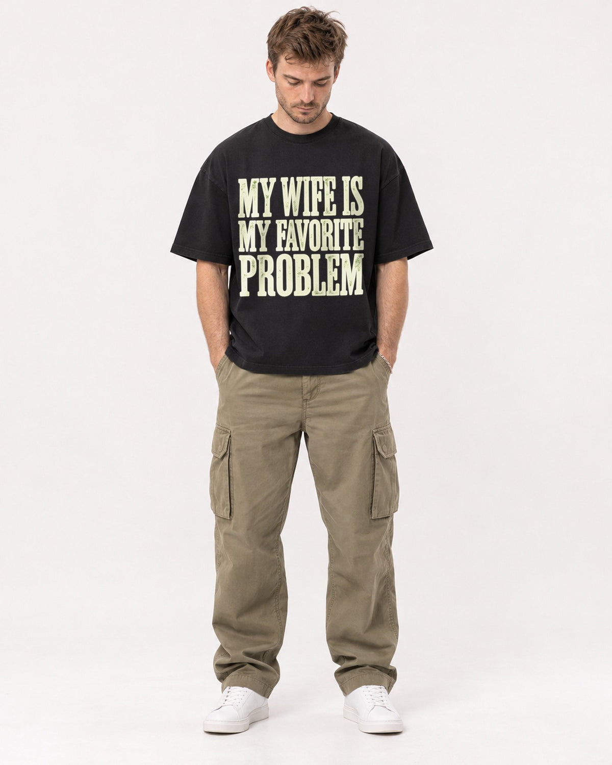 Mockup Boxy Heavyweight Tee Black male full-body 08