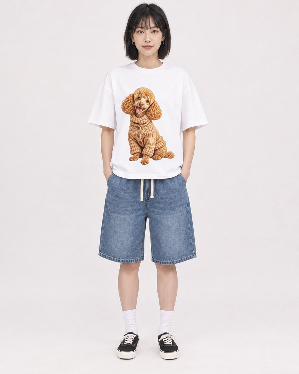Mockup Boxy Heavyweight Tee White female full-body 11