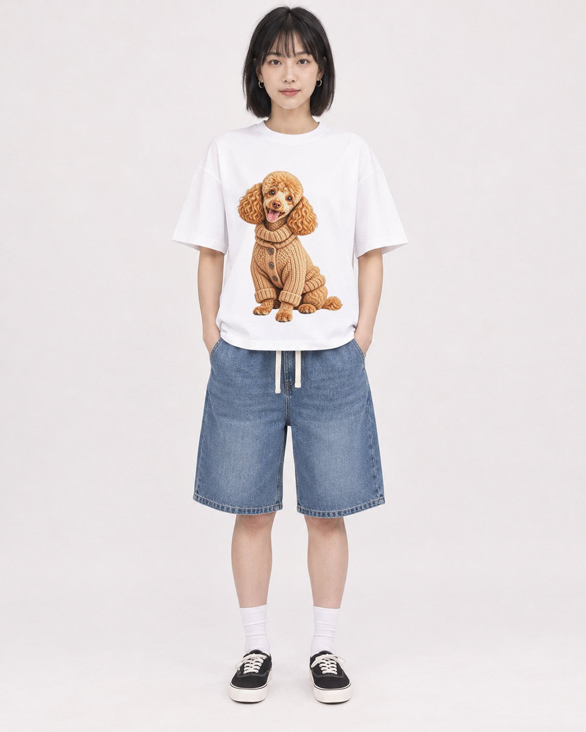 Mockup Boxy Heavyweight Tee White female full-body 11