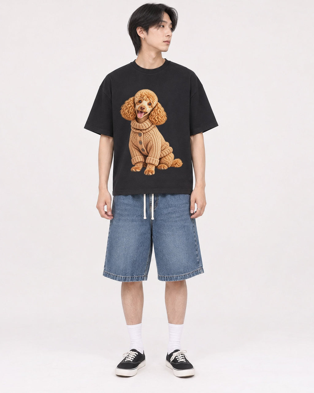 Mockup Boxy Heavyweight Tee Black male full-body 11