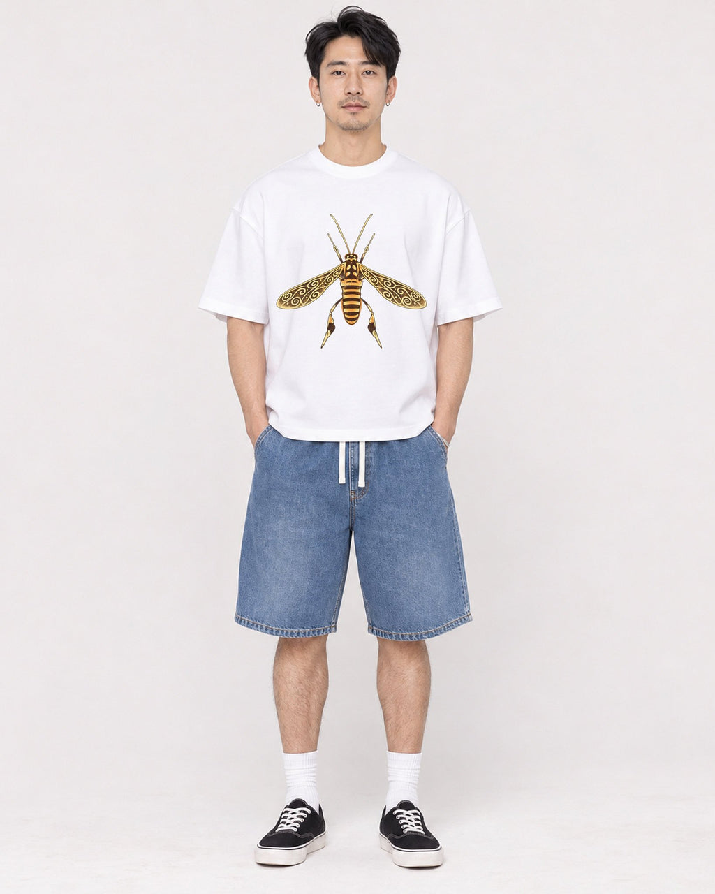 Mockup Boxy Heavyweight Tee White male full-body 13