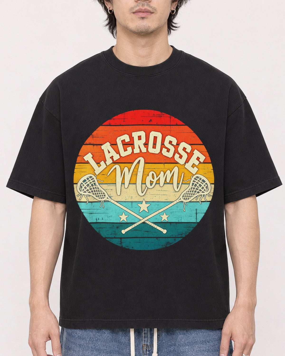 Mockup Boxy Heavyweight Tee Black male close-up 03