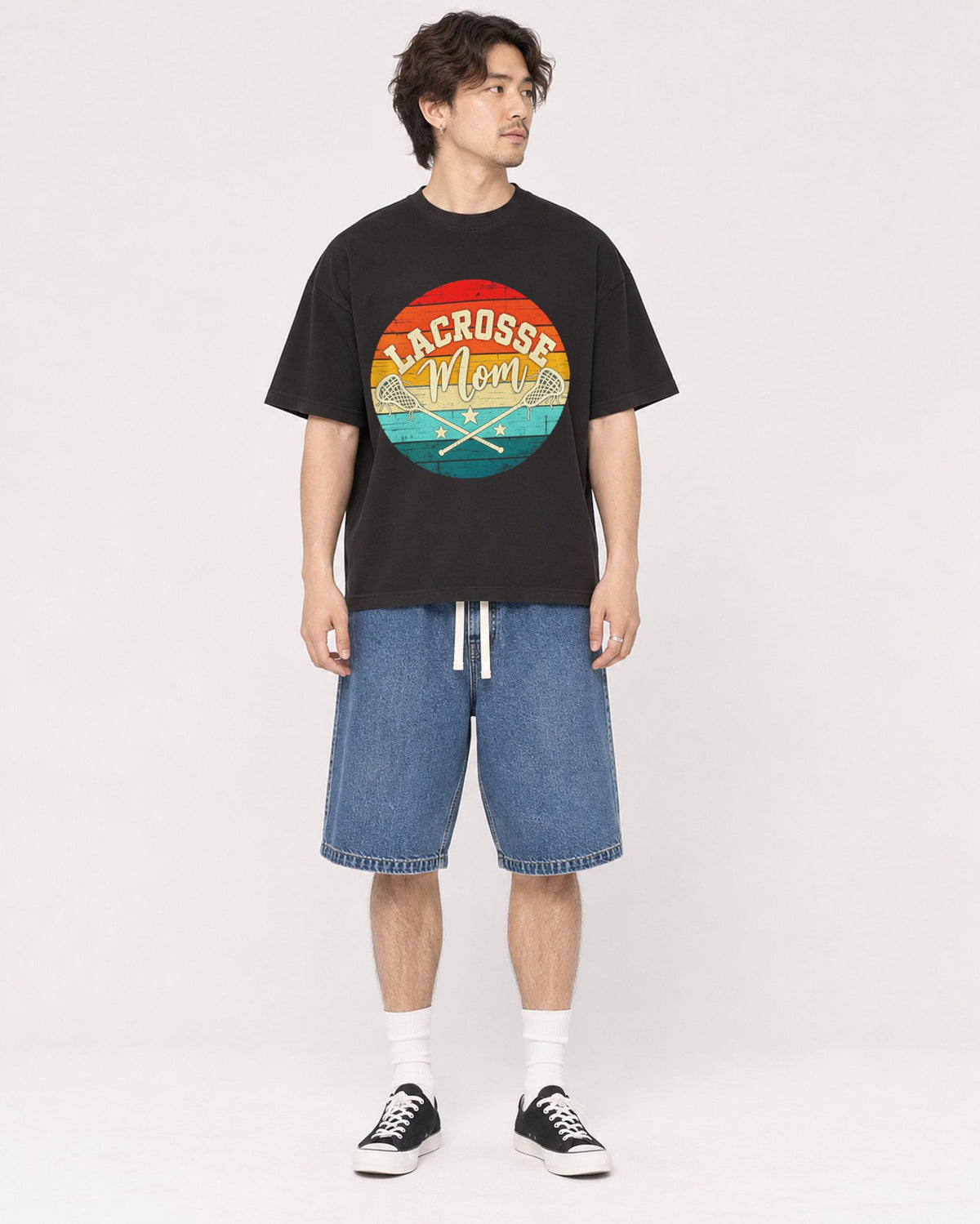 Mockup Boxy Heavyweight Tee Black male full-body 03