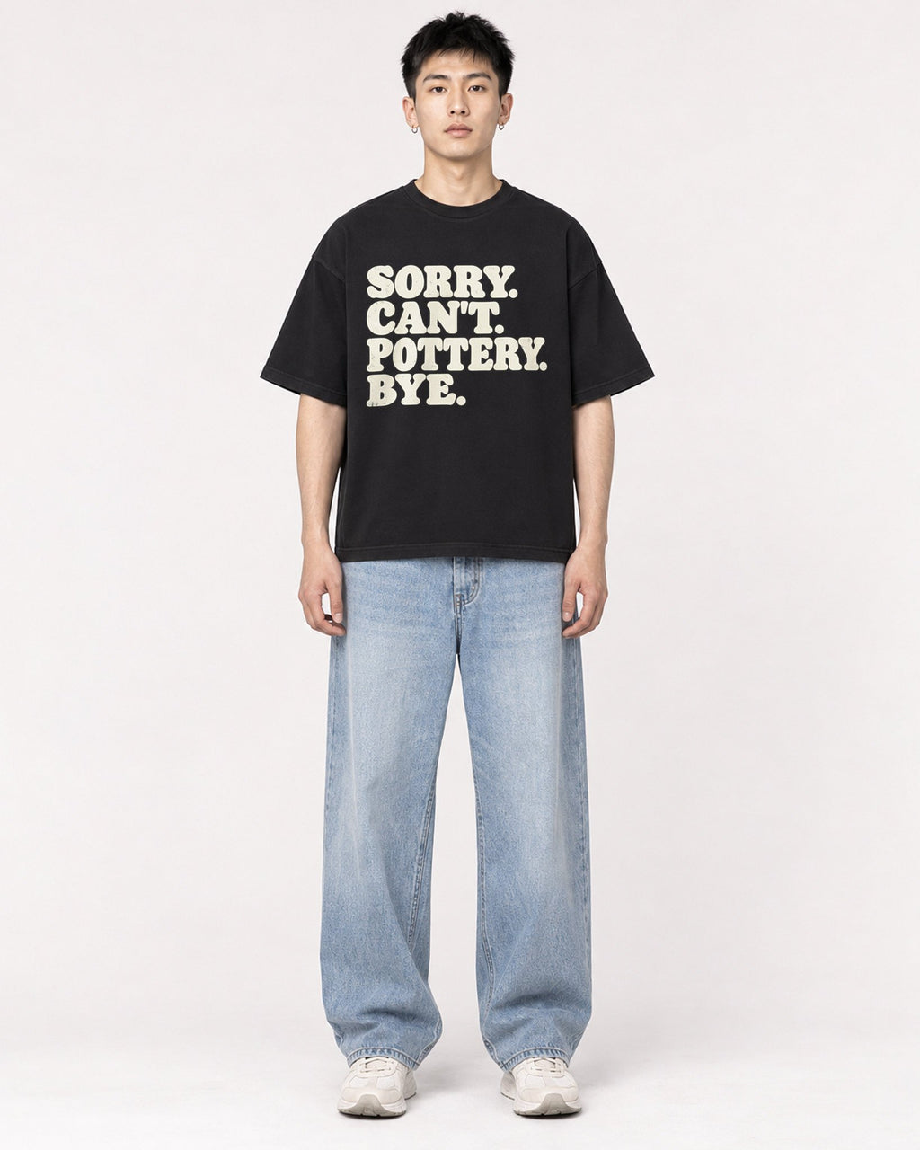Mockup Boxy Heavyweight Tee Black male full-body 21
