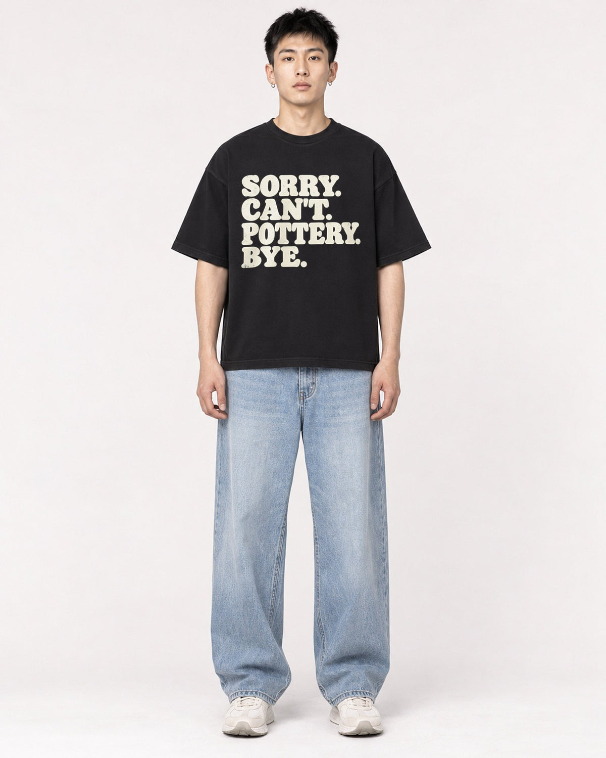 Mockup Boxy Heavyweight Tee Black male full-body 21