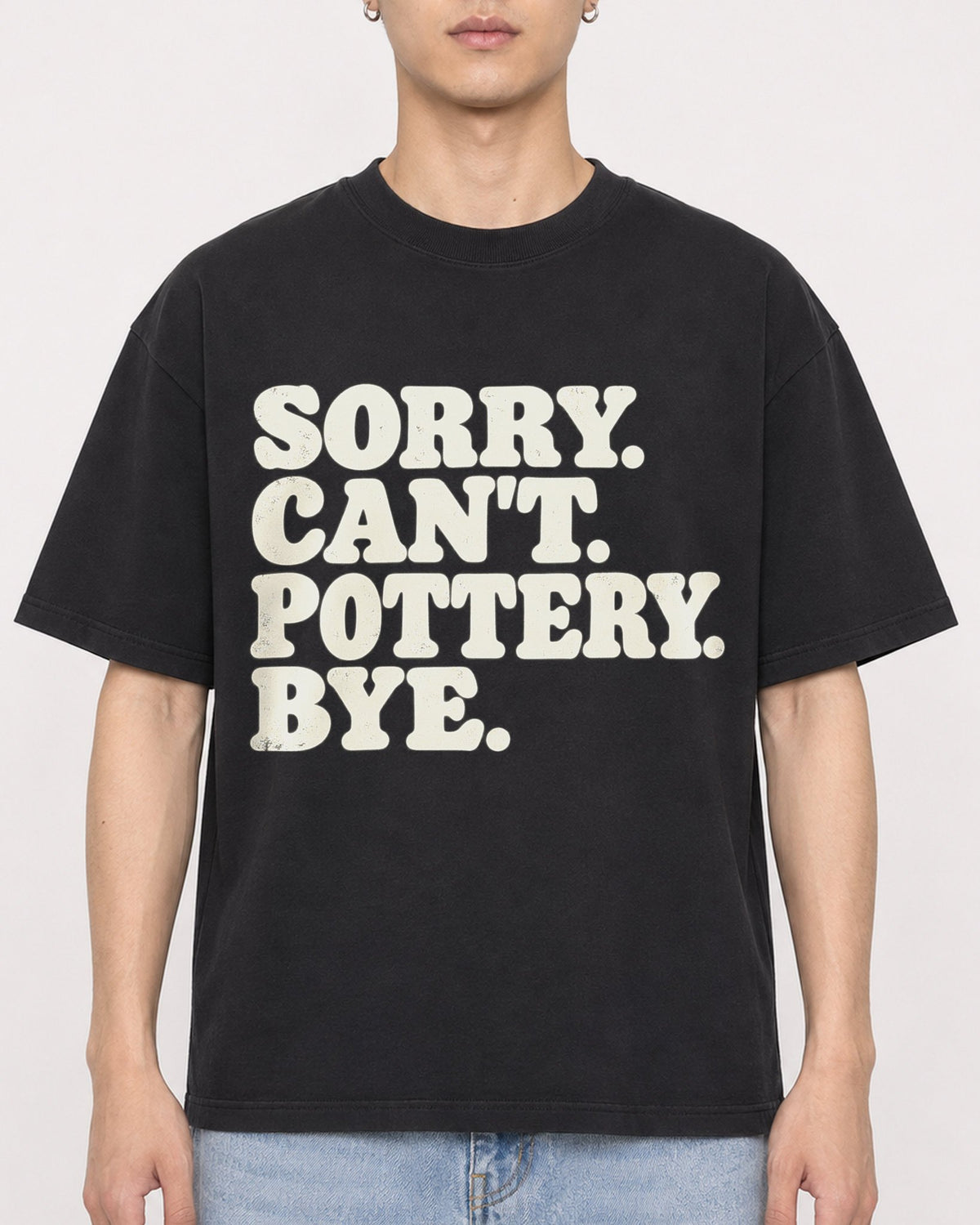 Mockup Boxy Heavyweight Tee Black male close-up 21
