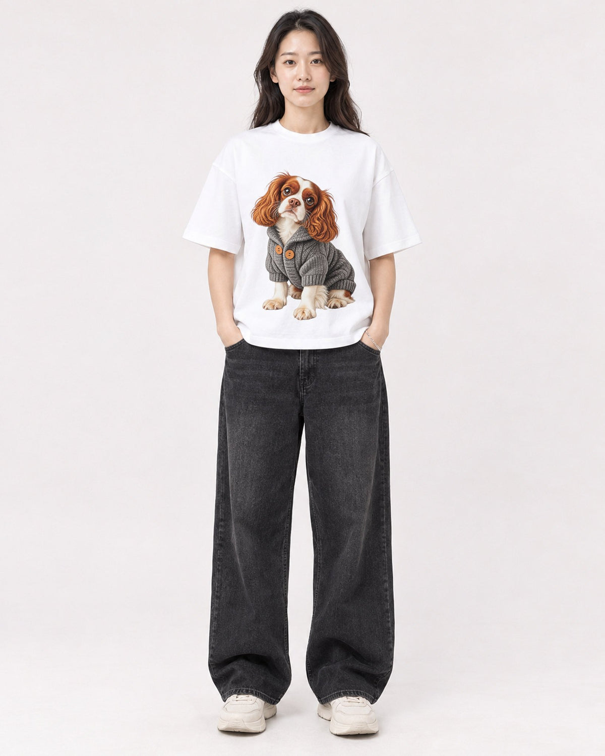 Mockup Boxy Heavyweight Tee White female full-body 03