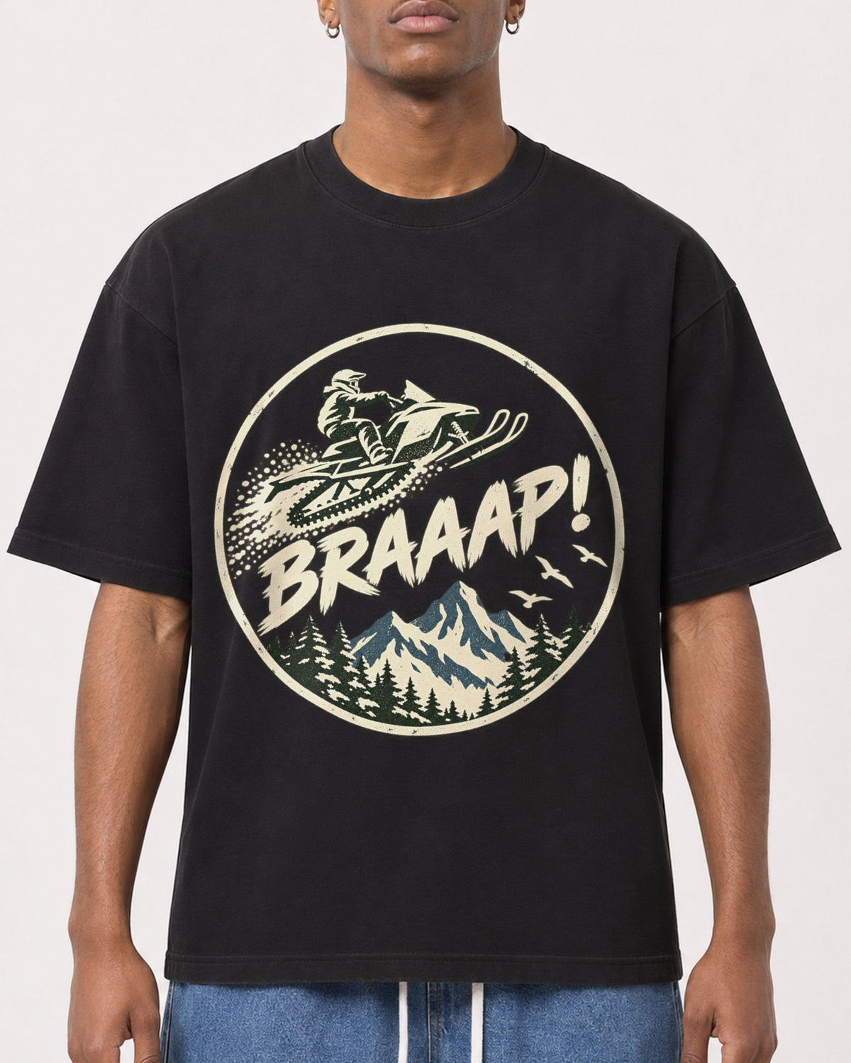 Mockup Boxy Heavyweight Tee Black male close-up 15