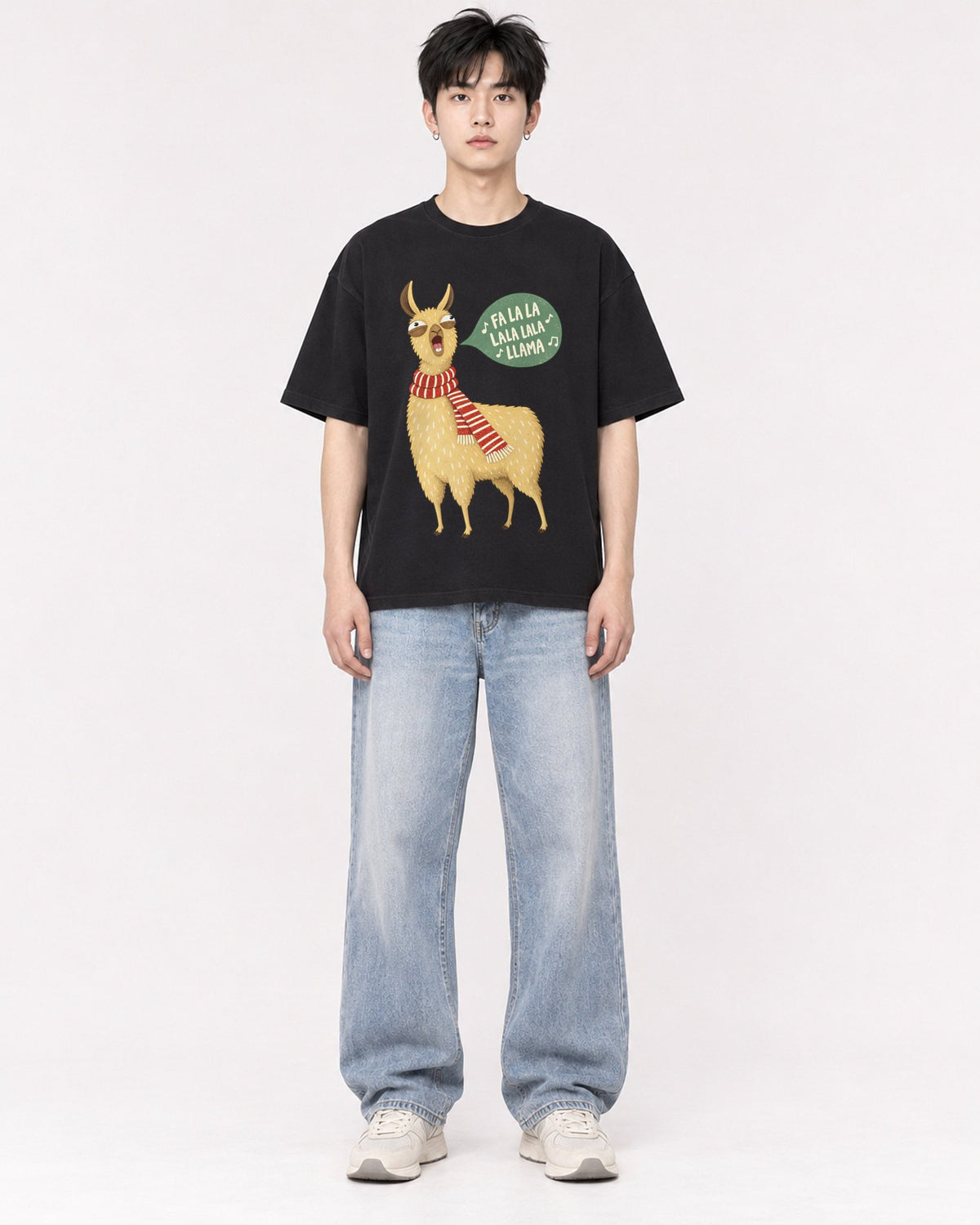 Mockup Boxy Heavyweight Tee Black male full-body 01
