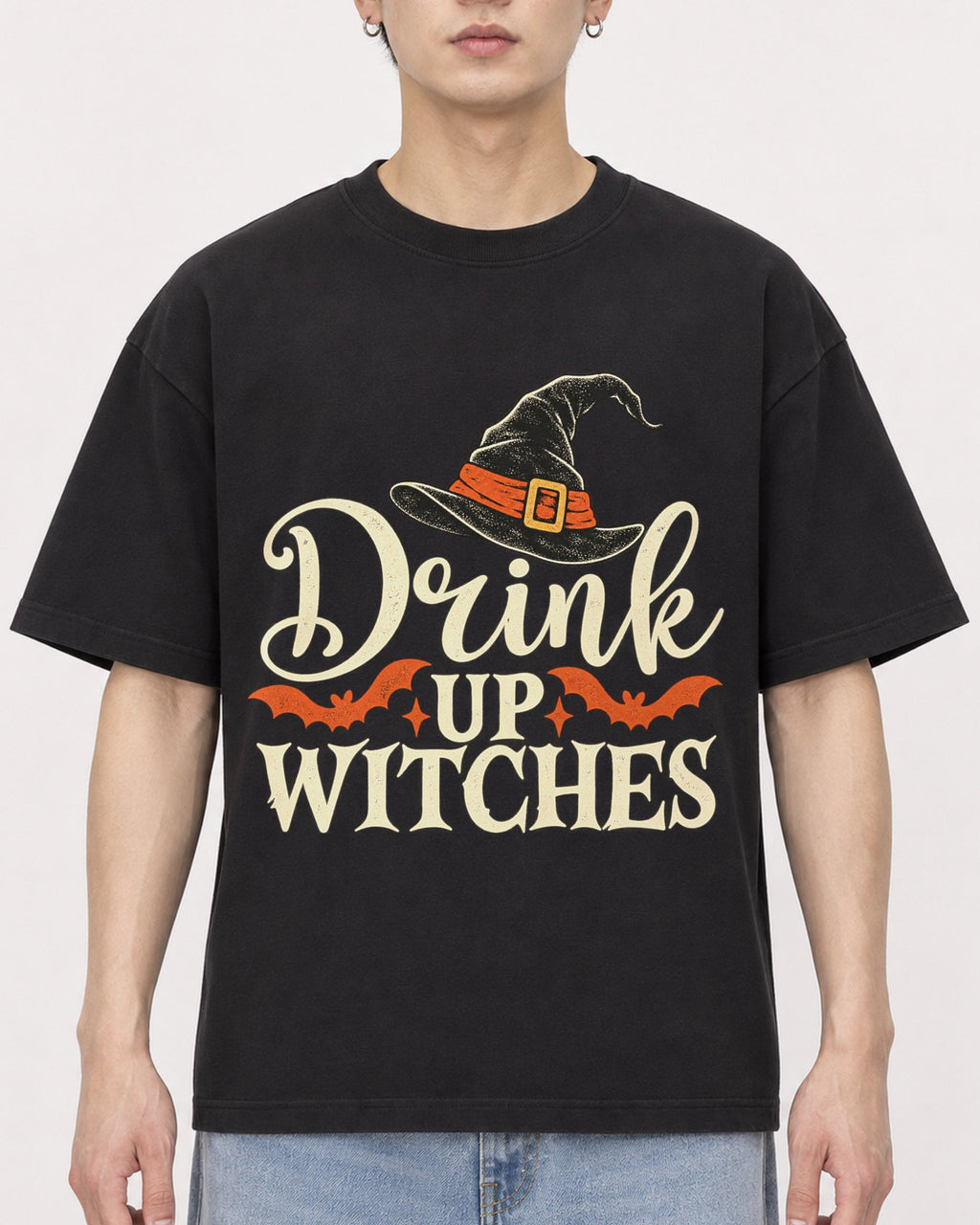 Mockup Boxy Heavyweight Tee Black male close-up 01