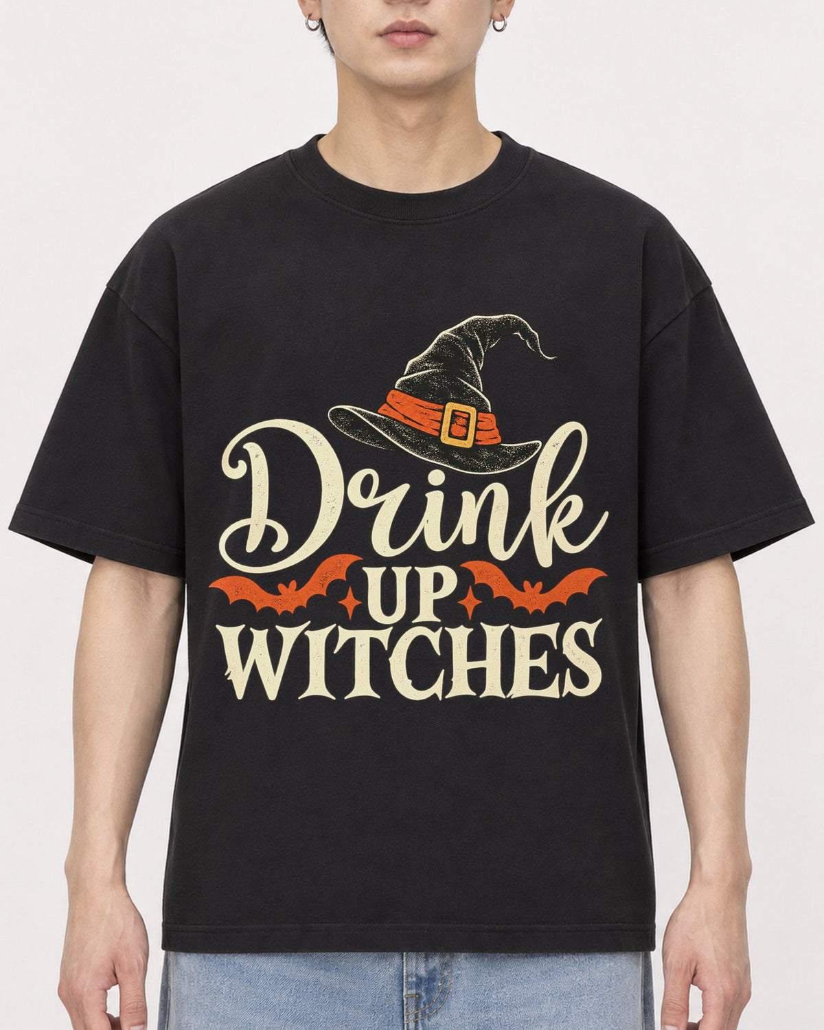 Mockup Boxy Heavyweight Tee Black male close-up 01