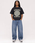 Mockup Boxy Heavyweight Tee Black female full-body 04