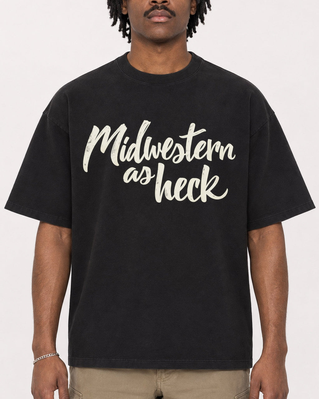 Mockup Boxy Heavyweight Tee Black male close-up 04