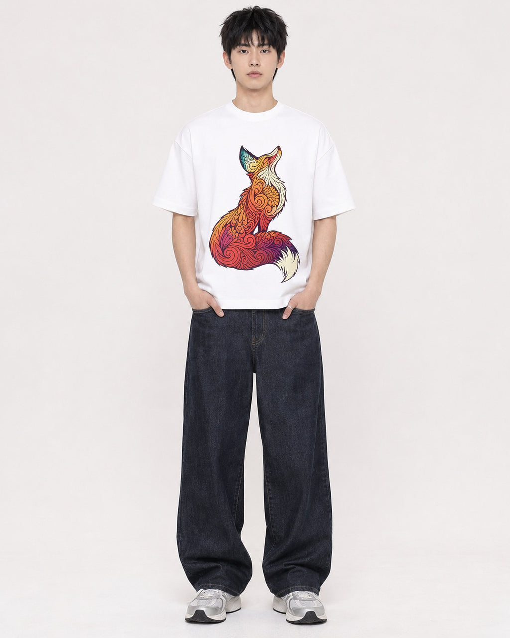 Mockup Boxy Heavyweight Tee White male full-body 01