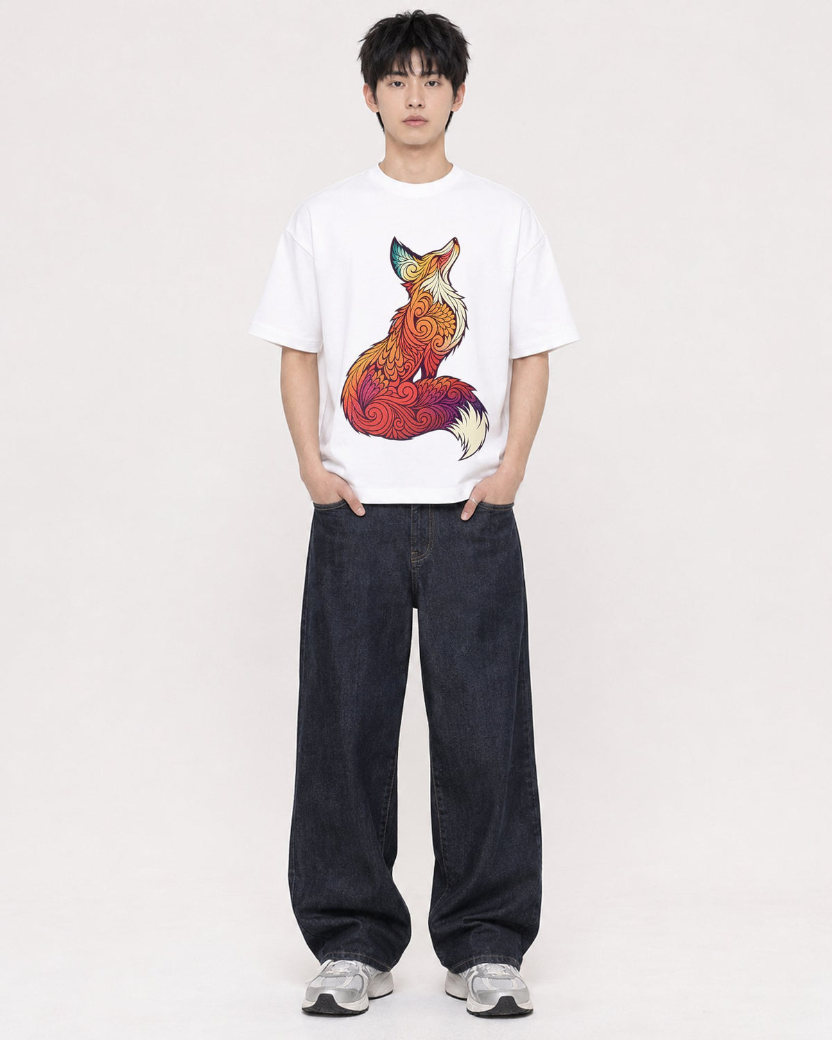 Mockup Boxy Heavyweight Tee White male full-body 01