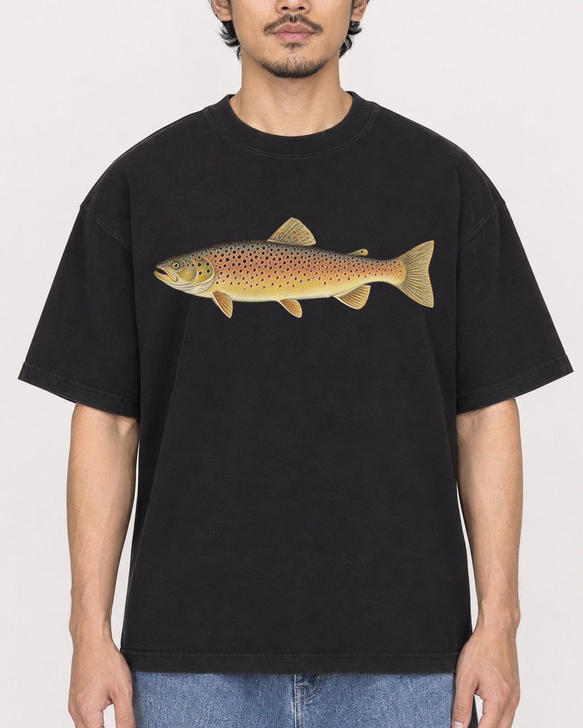 Mockup Boxy Heavyweight Tee Black male close-up 02