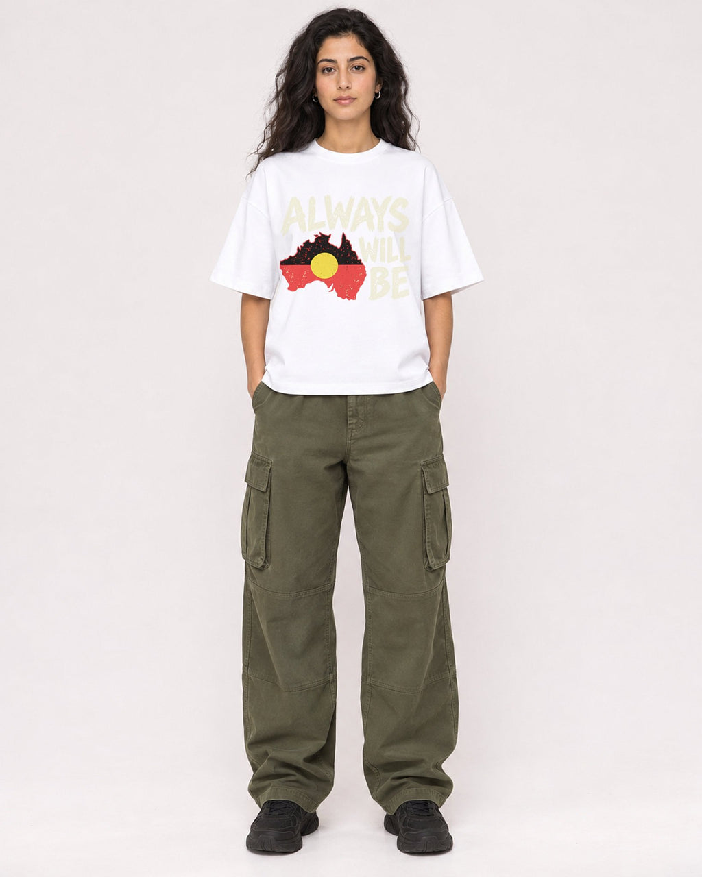 Mockup Boxy Heavyweight Tee White female full-body 07
