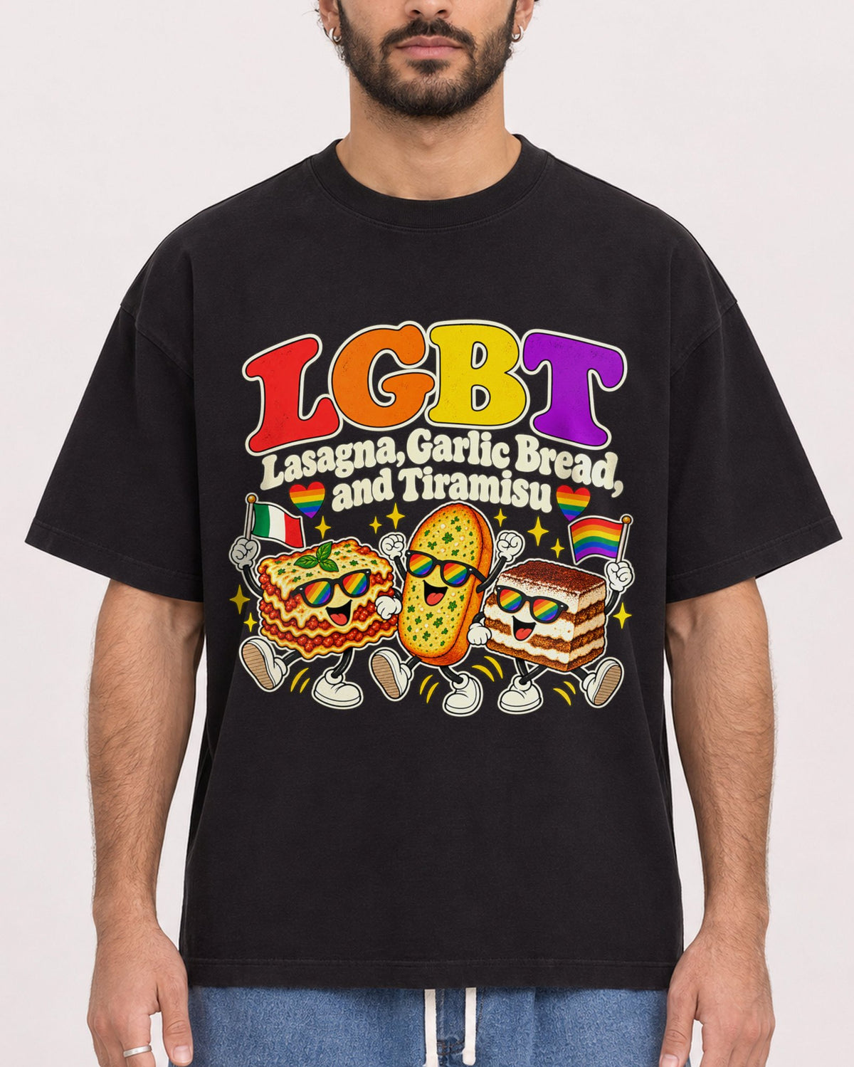 Mockup Boxy Heavyweight Tee Black male close-up 27