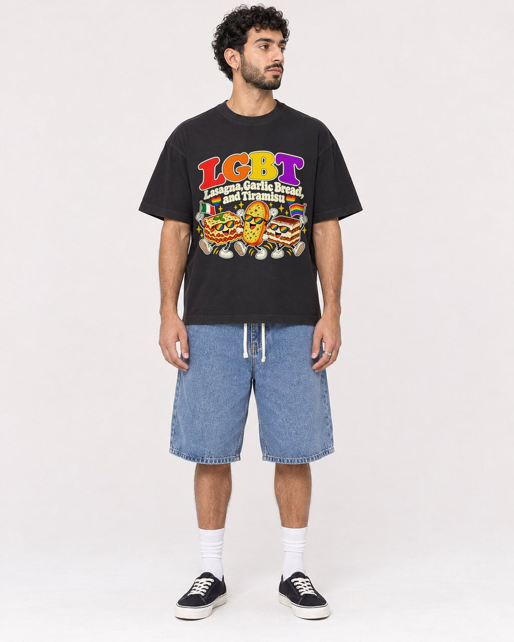Mockup Boxy Heavyweight Tee Black male full-body 27