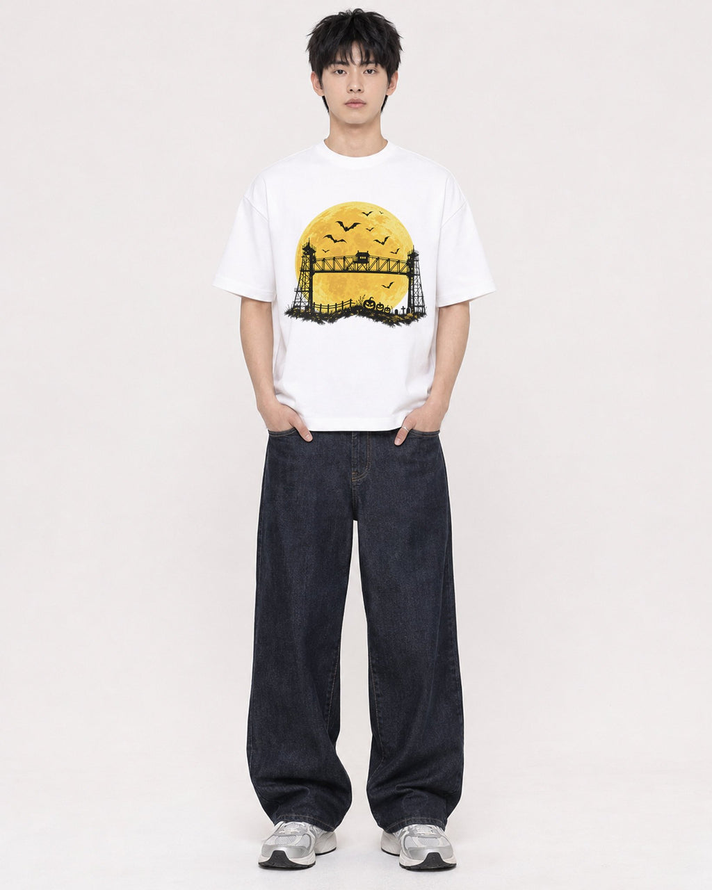 Mockup Boxy Heavyweight Tee White male full-body 01