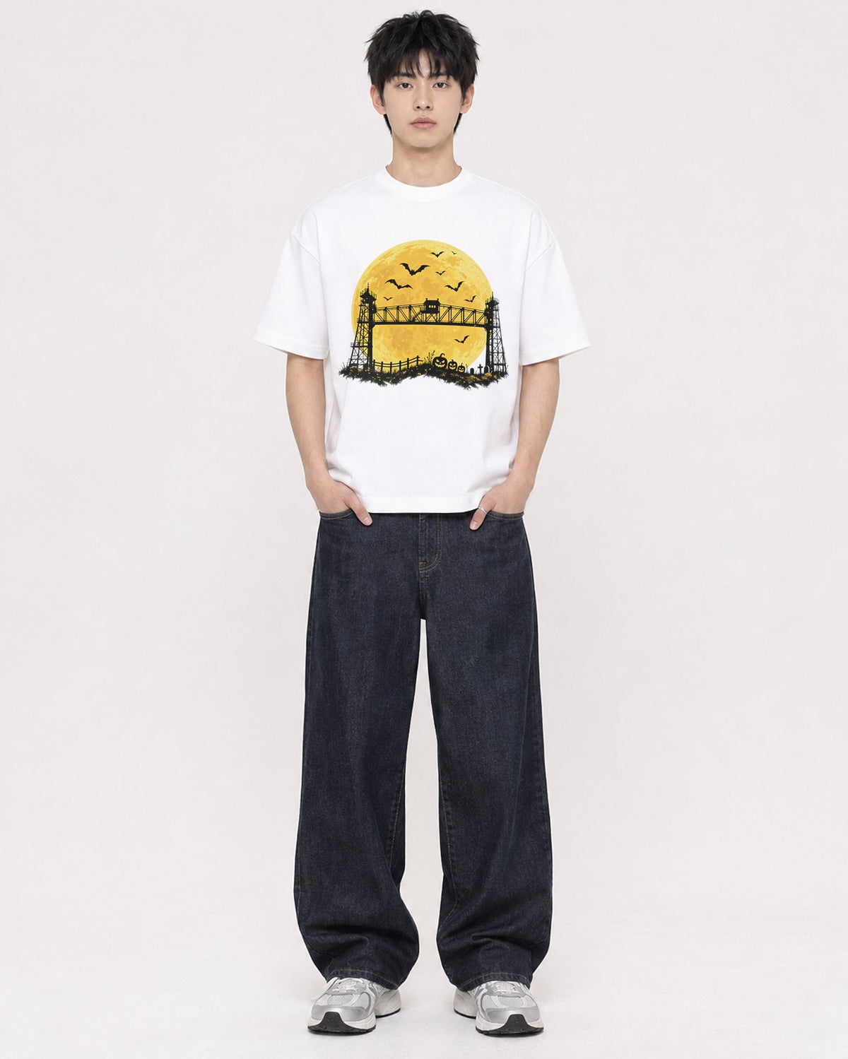 Mockup Boxy Heavyweight Tee White male full-body 01