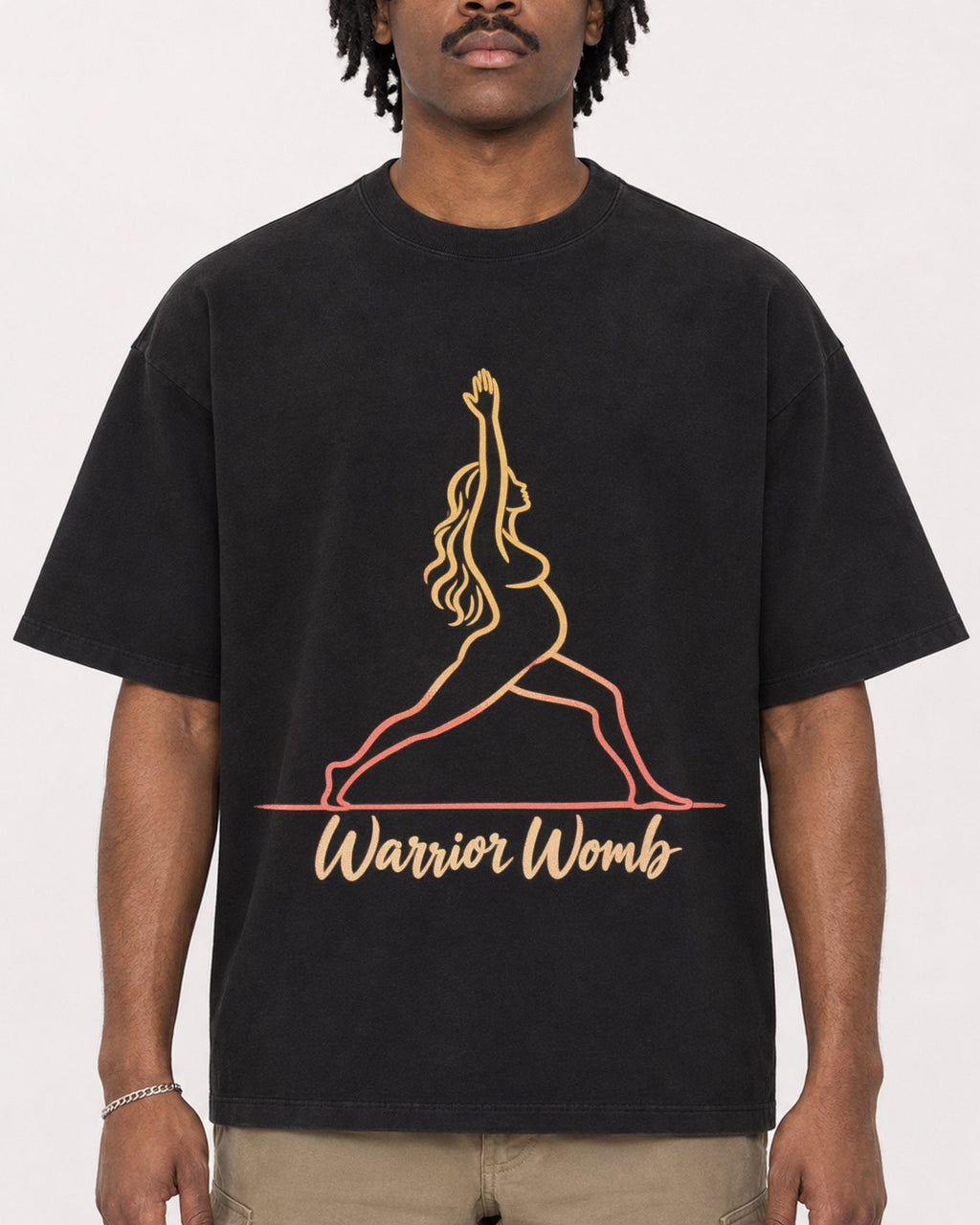 Mockup Boxy Heavyweight Tee Black male close-up 04