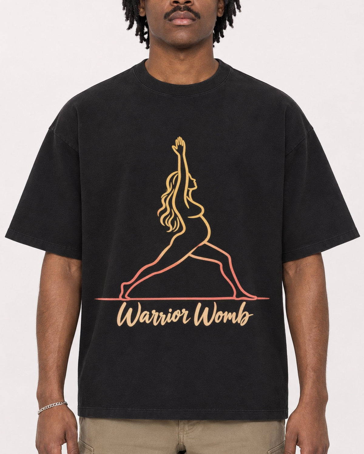 Mockup Boxy Heavyweight Tee Black male close-up 04