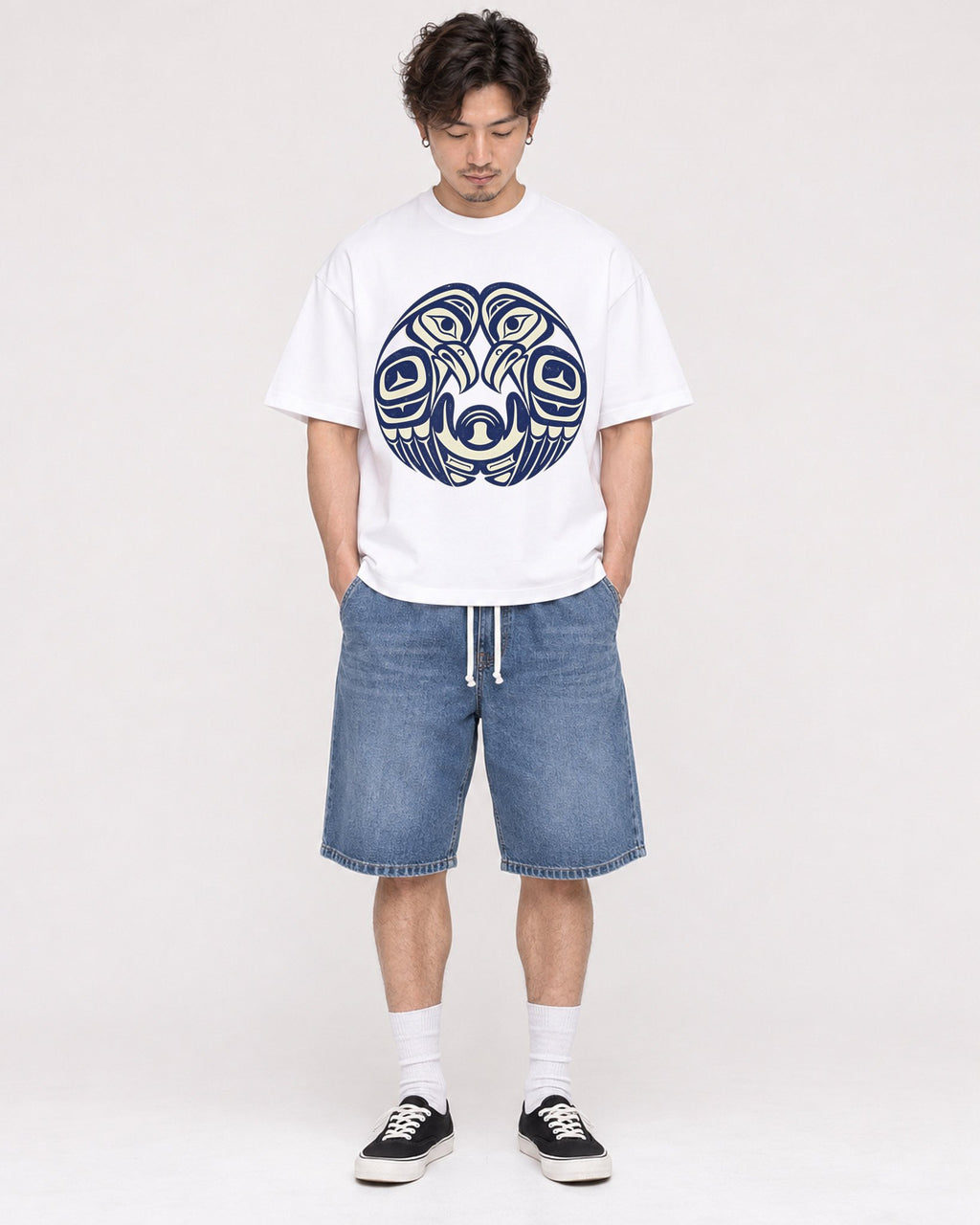 Mockup Boxy Heavyweight Tee White male full-body 03