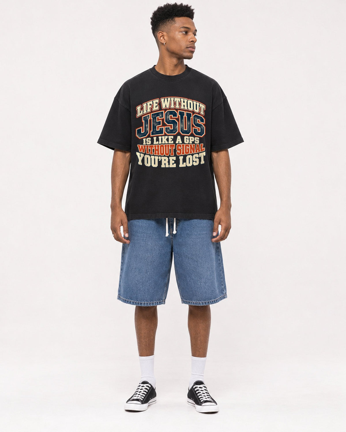 Mockup Boxy Heavyweight Tee Black male full-body 15