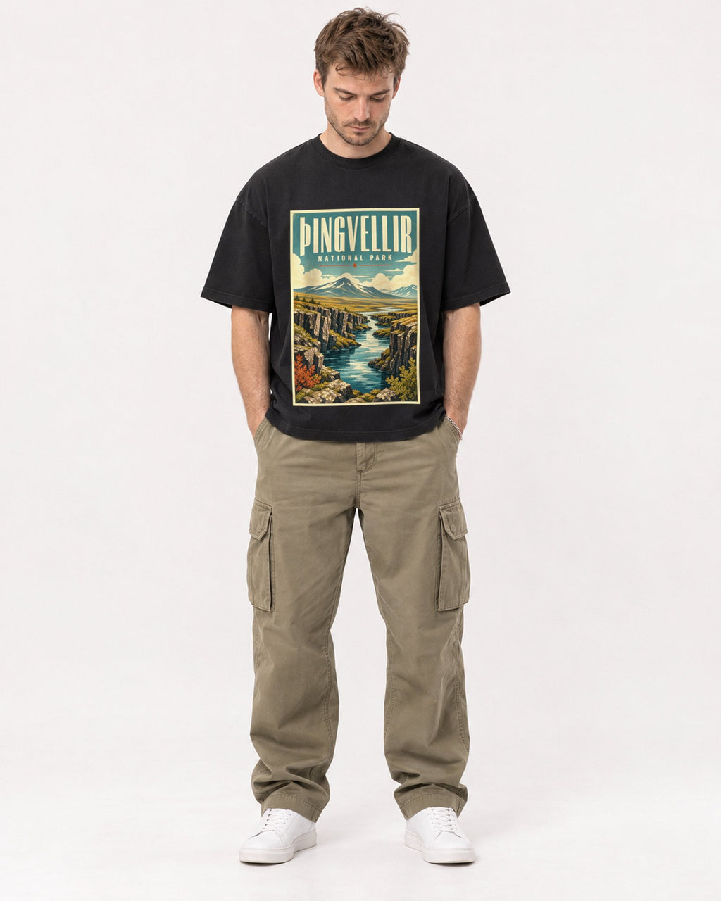 Mockup Boxy Heavyweight Tee Black male full-body 08