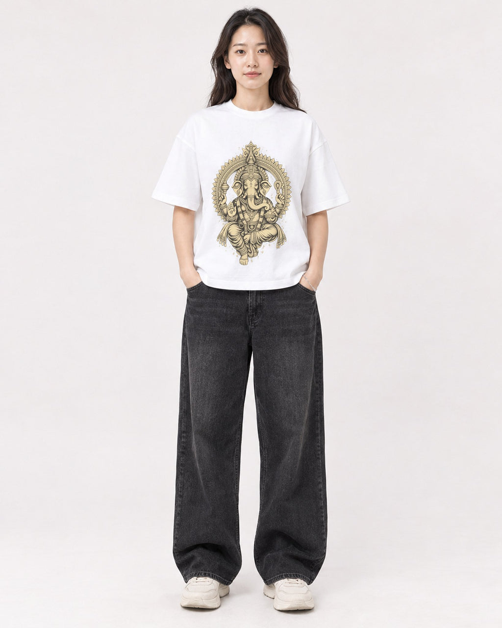 Mockup Boxy Heavyweight Tee White female full-body 03