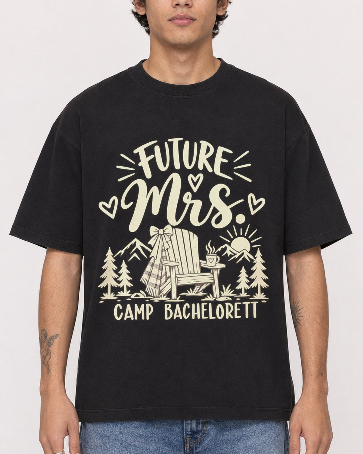 Mockup Boxy Heavyweight Tee Black male close-up 06