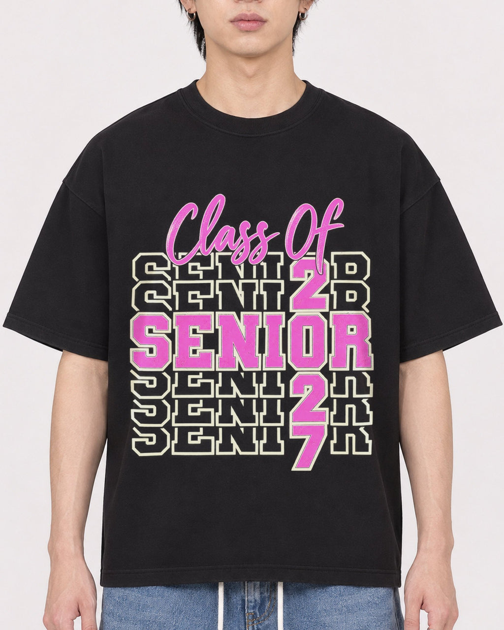 Mockup Boxy Heavyweight Tee Black male close-up 11