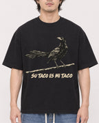 Mockup Boxy Heavyweight Tee Black male close-up 03