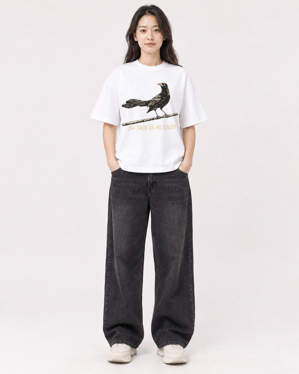 Mockup Boxy Heavyweight Tee White female full-body 03