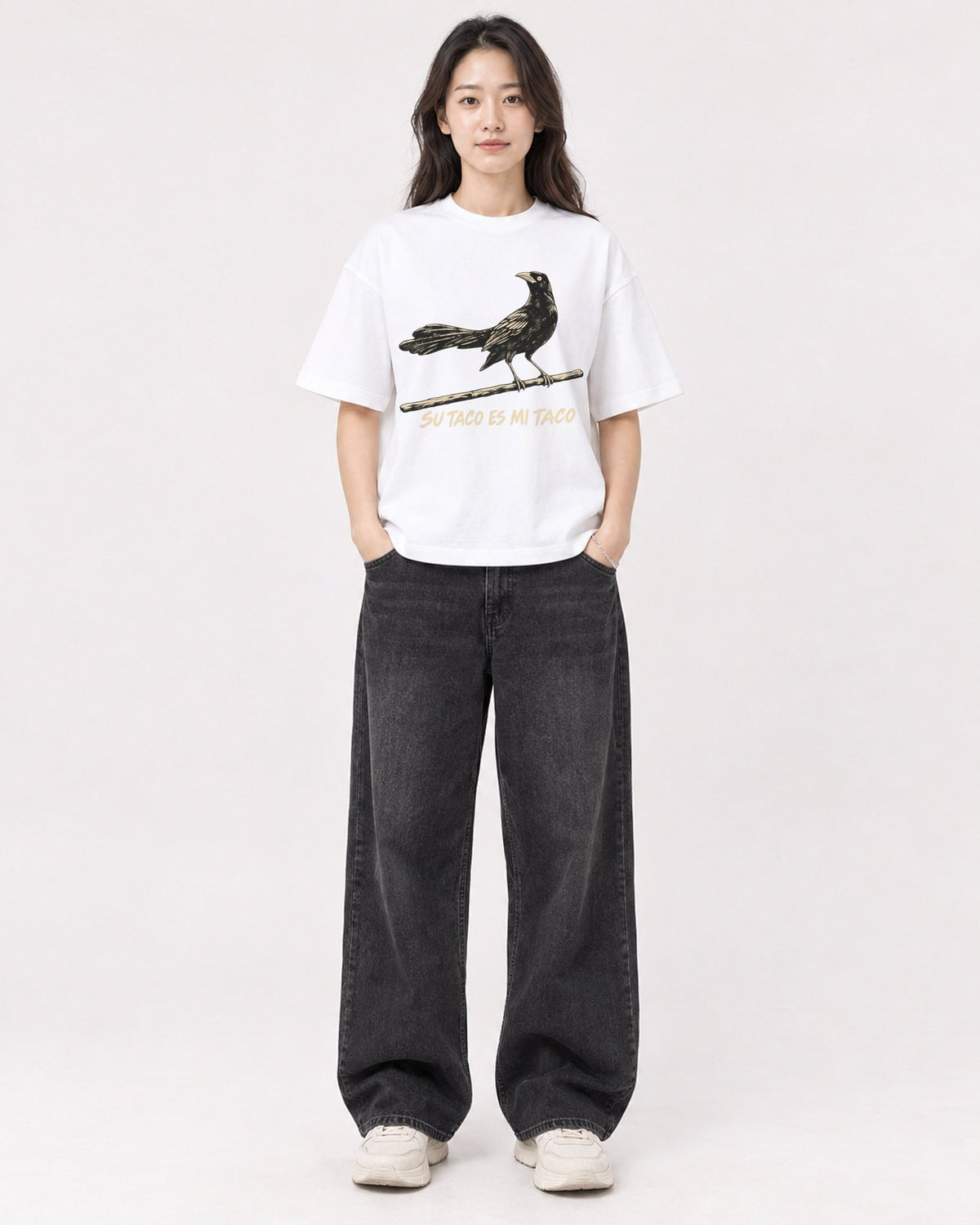 Mockup Boxy Heavyweight Tee White female full-body 03