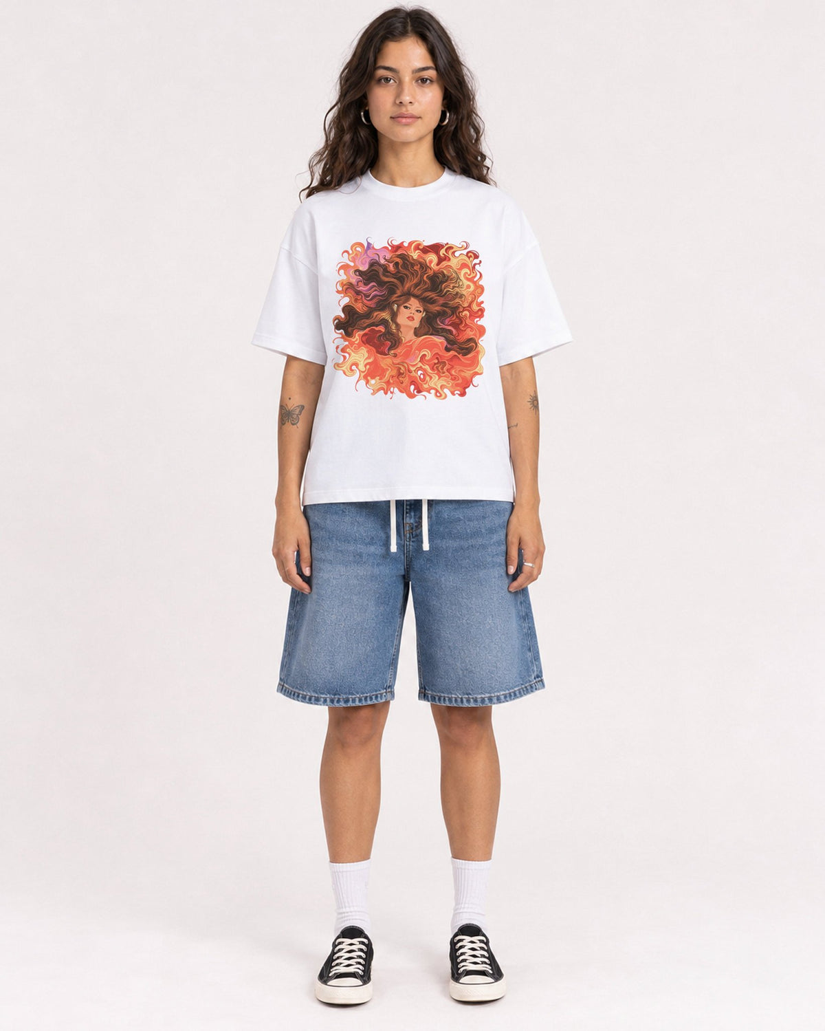 Mockup Boxy Heavyweight Tee White female full-body 06