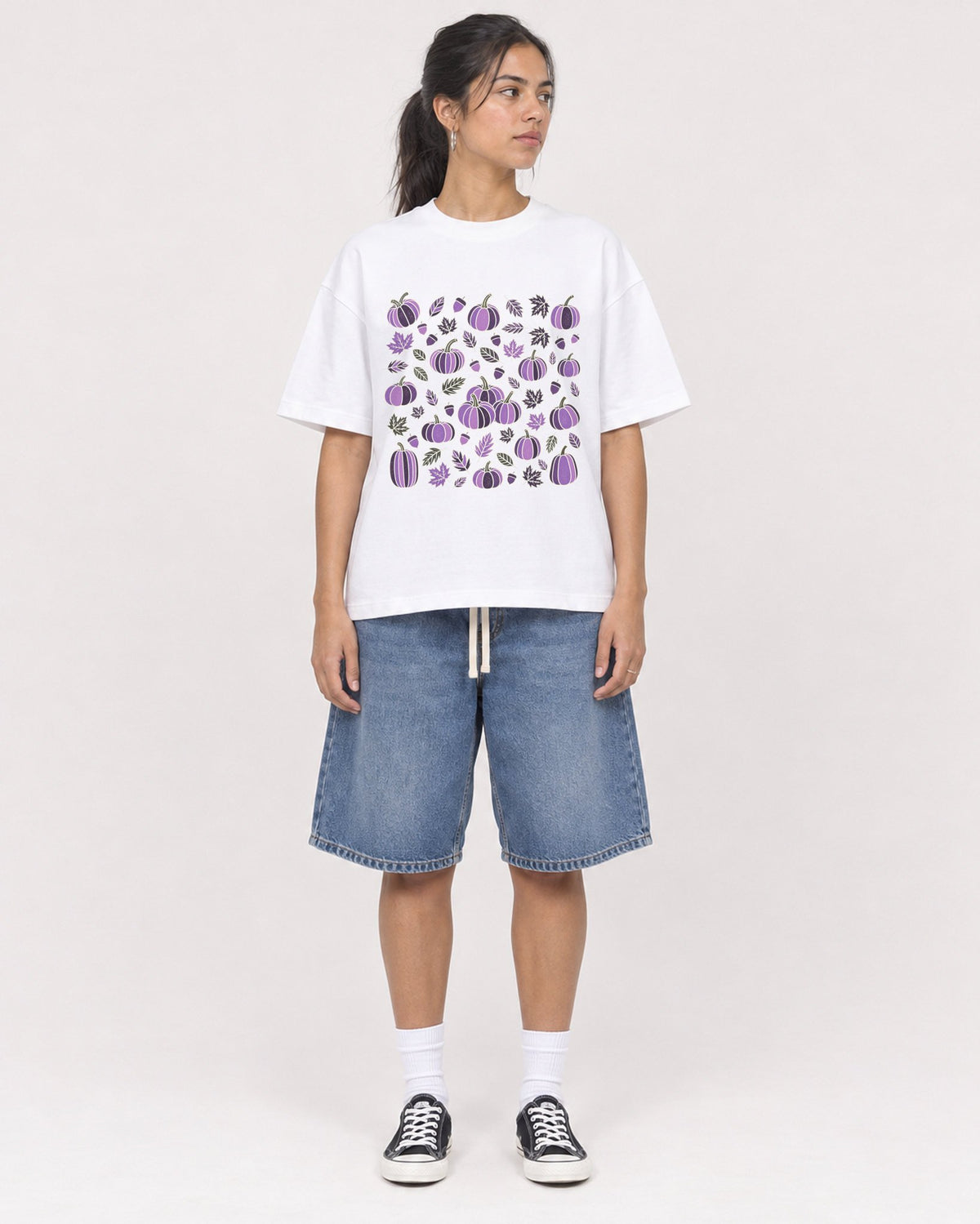 Mockup Boxy Heavyweight Tee White female full-body 16