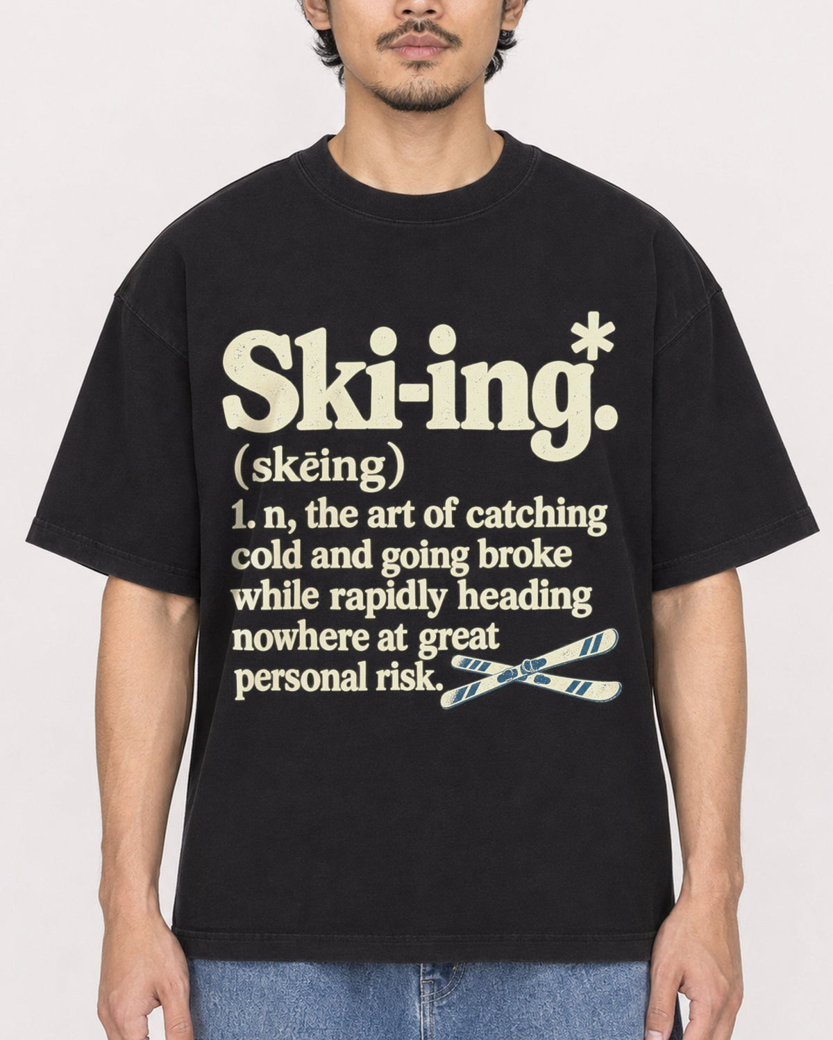 Mockup Boxy Heavyweight Tee Black male close-up 02
