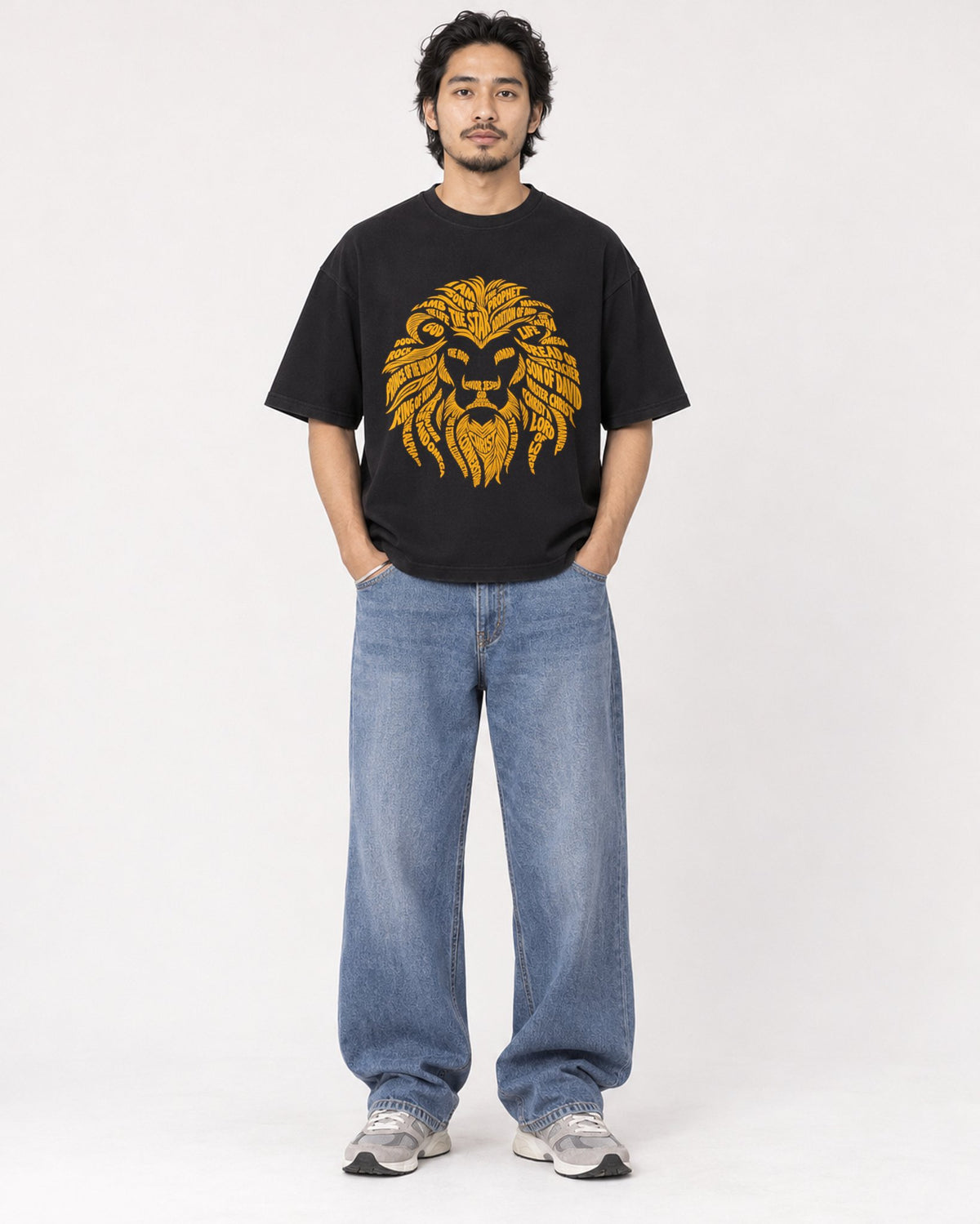 Mockup Boxy Heavyweight Tee Black male full-body 22