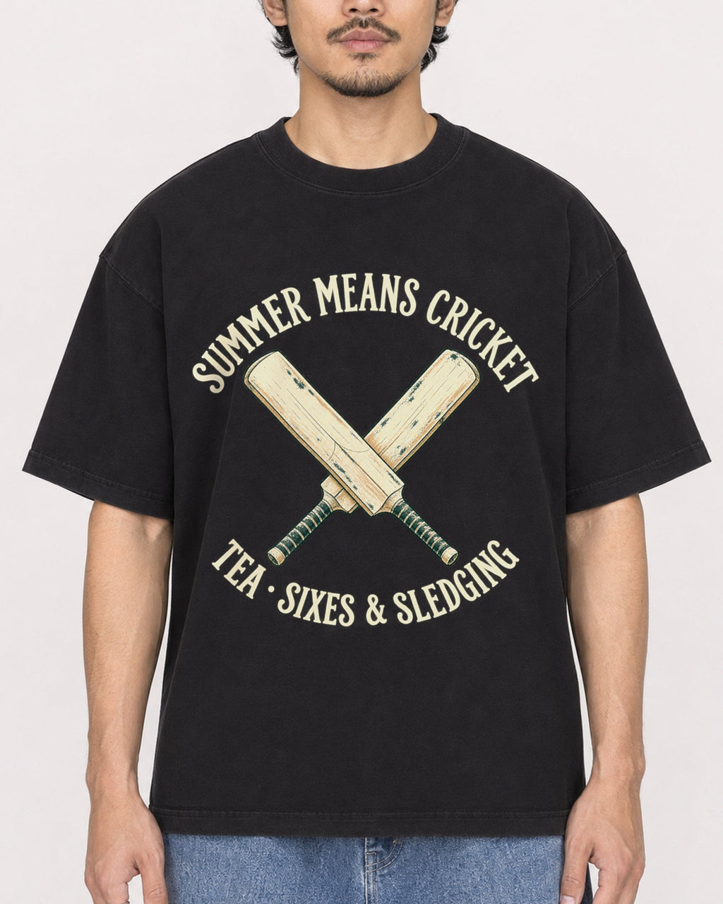 Mockup Boxy Heavyweight Tee Black male close-up 02