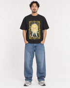 Mockup Boxy Heavyweight Tee Black male full-body 02