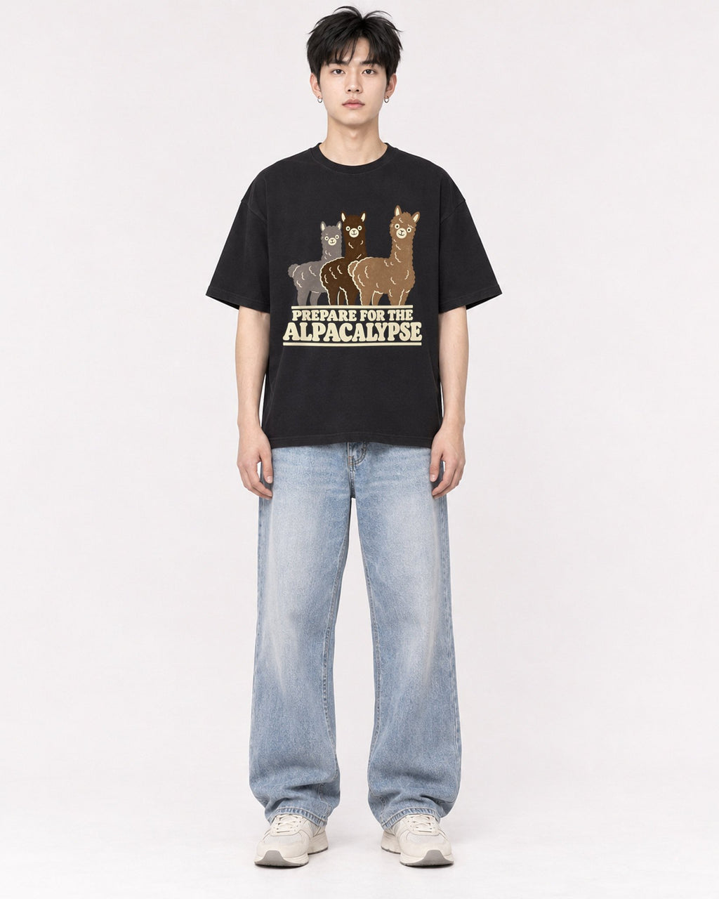 Mockup Boxy Heavyweight Tee Black male full-body 01